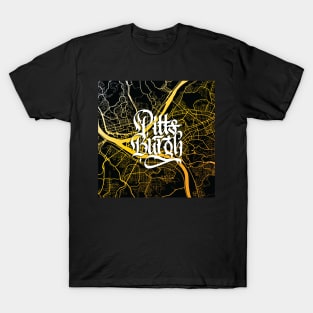 Pittsburgh Map Calligraphy Design T-Shirt